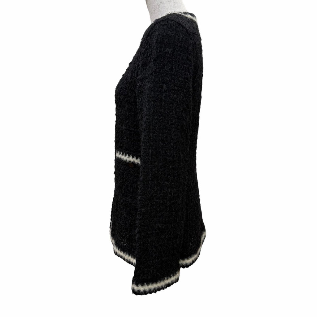 CHANEL Vintage 98A Mohair Blend Knit Tweed No-Collar Jacket Black CC Buttons Size 36