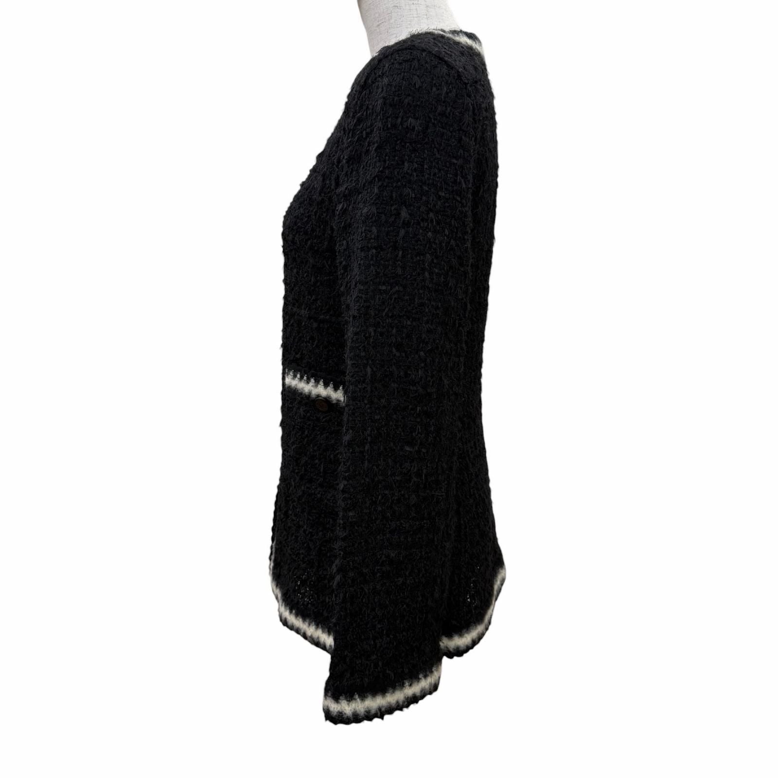 CHANEL Vintage 98A Mohair Blend Knit Tweed No-Collar Jacket Black CC Buttons Size 36
