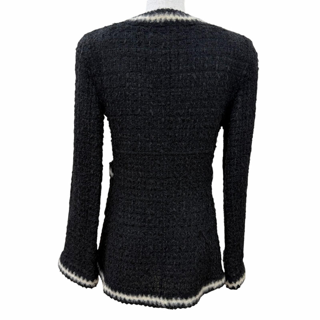 CHANEL Vintage 98A Mohair Blend Knit Tweed No-Collar Jacket Black CC Buttons Size 36