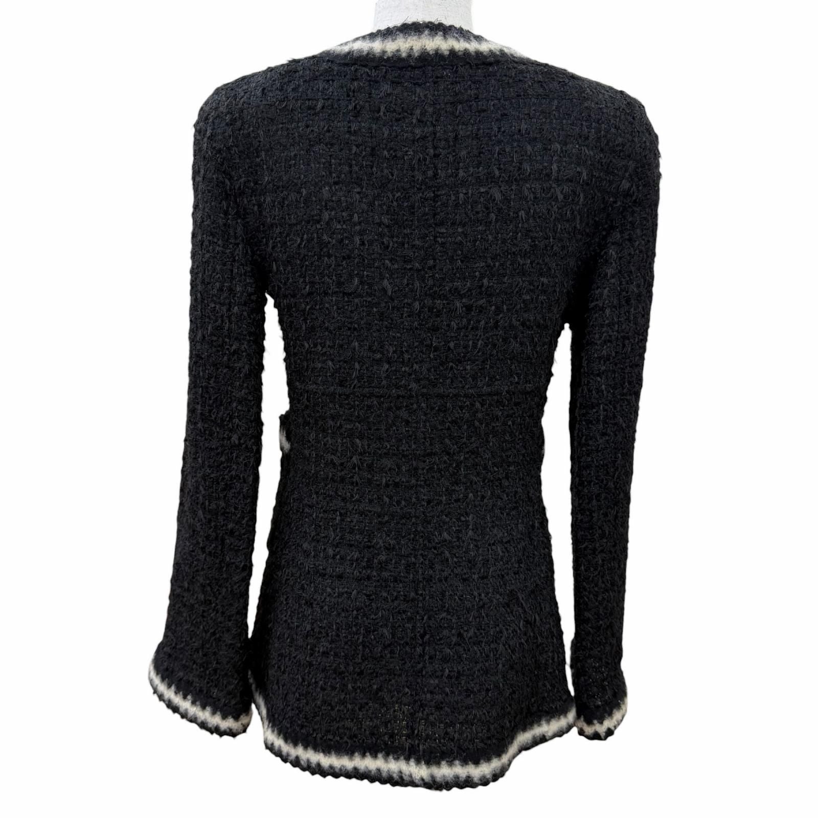 CHANEL Vintage 98A Mohair Blend Knit Tweed No-Collar Jacket Black CC Buttons Size 36