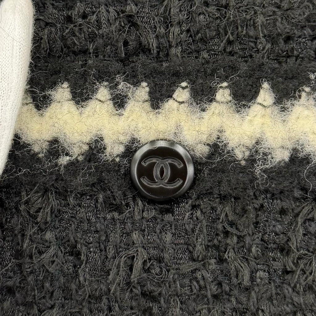 CHANEL Vintage 98A Mohair Blend Knit Tweed No-Collar Jacket Black CC Buttons Size 36
