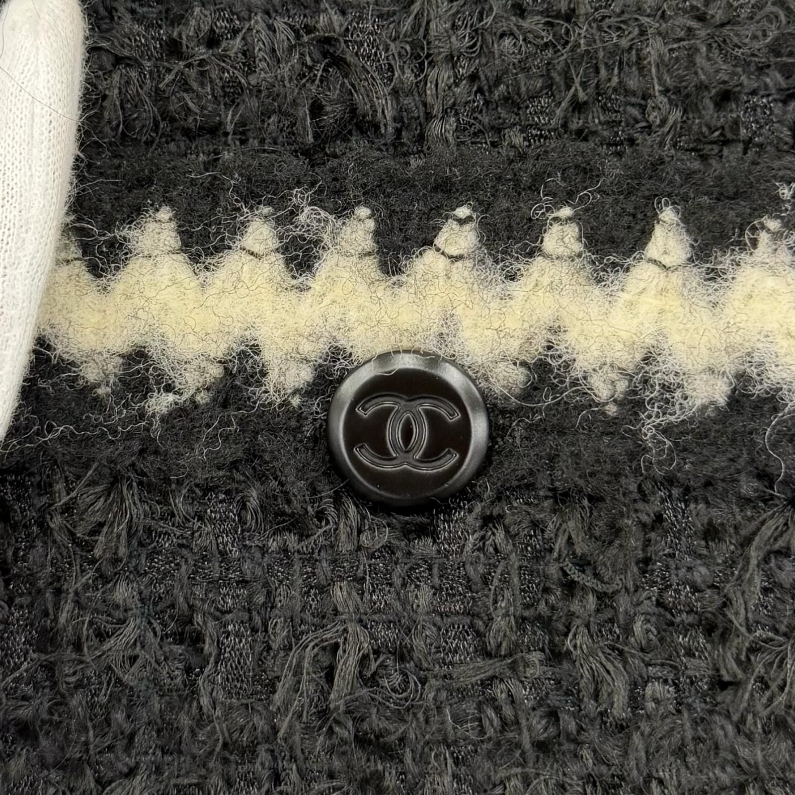 CHANEL Vintage 98A Mohair Blend Knit Tweed No-Collar Jacket Black CC Buttons Size 36