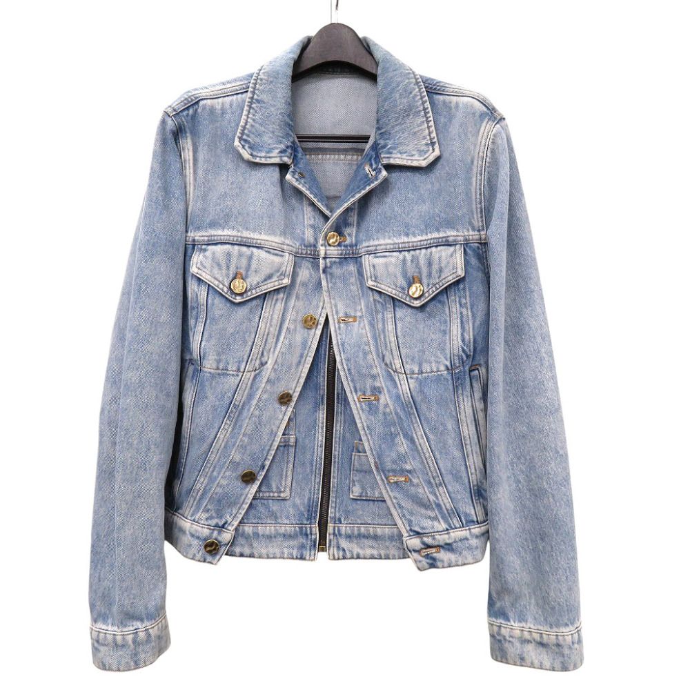 ルイ・ヴィトン 19SS ヴァージル・アブロー ダブルフロント コットン/レザー デニムジャケット ブルー サイズ46