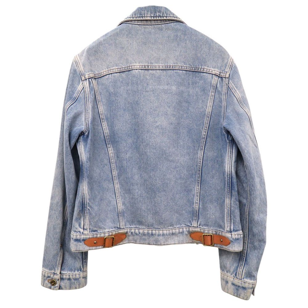 ルイ・ヴィトン 19SS ヴァージル・アブロー ダブルフロント コットン/レザー デニムジャケット ブルー サイズ46