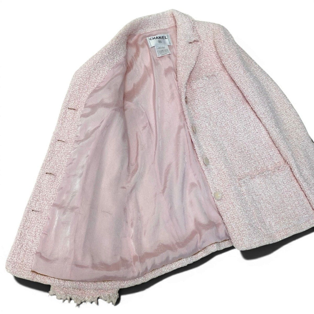CHANEL 04C Fancy Tweed Tailored Jacket Pink CC Mark Size 40