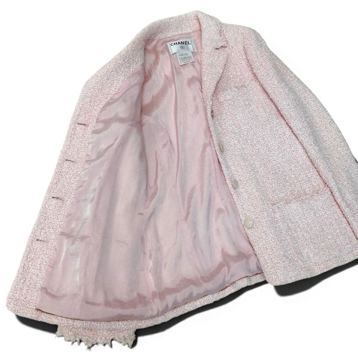 CHANEL 04C Fancy Tweed Tailored Jacket Pink CC Mark Size 40