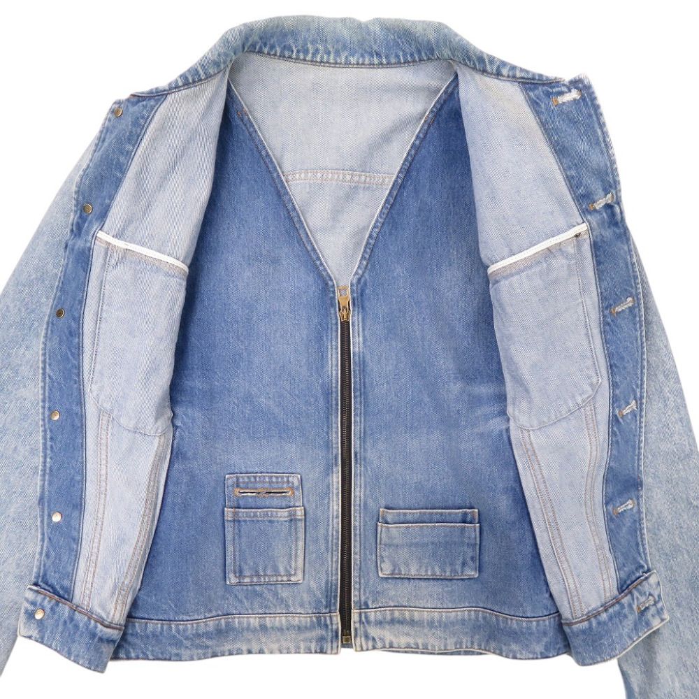 ルイ・ヴィトン 19SS ヴァージル・アブロー ダブルフロント コットン/レザー デニムジャケット ブルー サイズ46