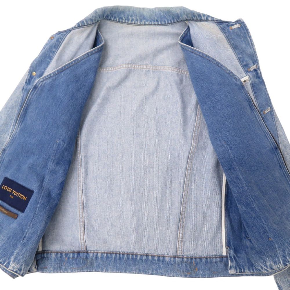 ルイ・ヴィトン 19SS ヴァージル・アブロー ダブルフロント コットン/レザー デニムジャケット ブルー サイズ46