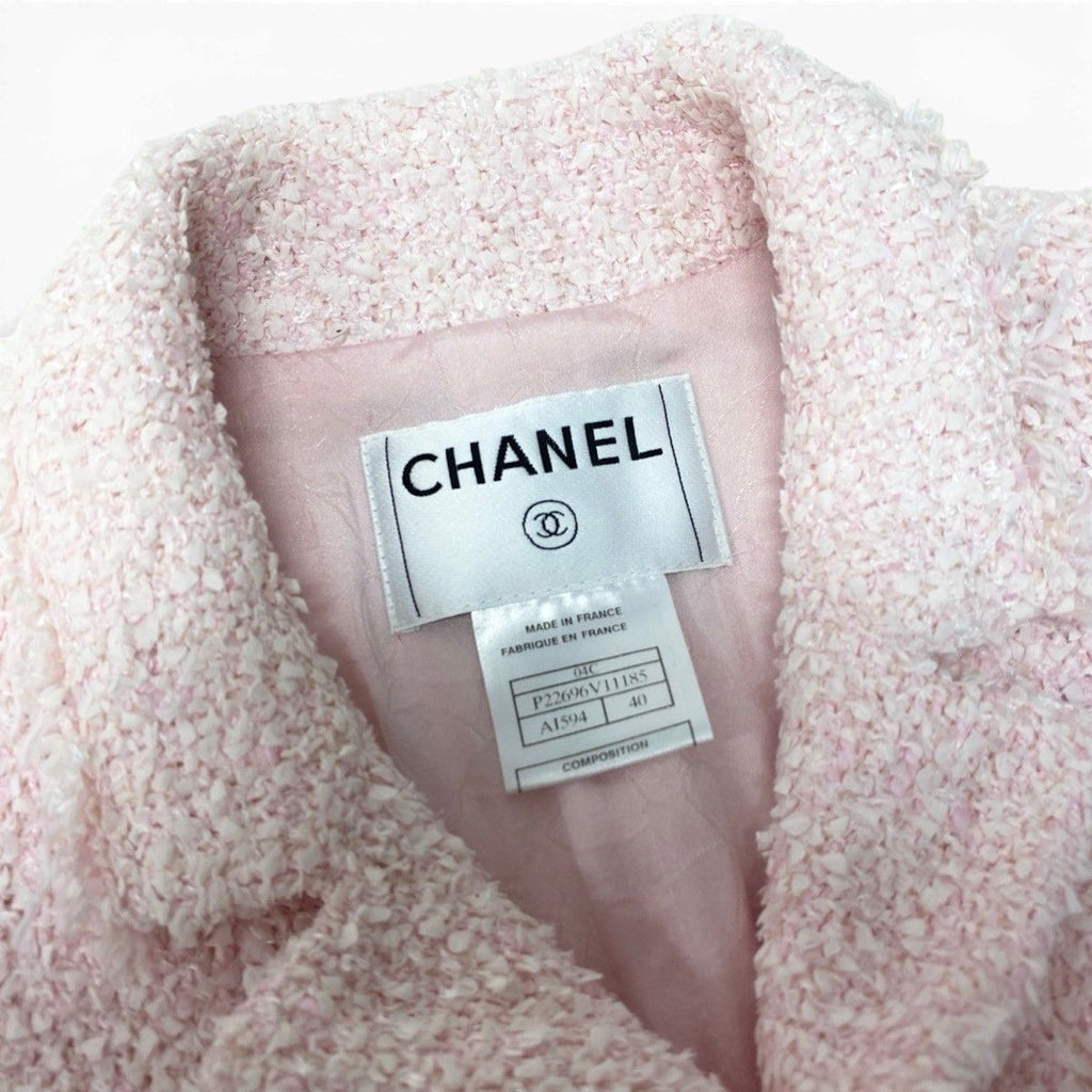 CHANEL 04C Fancy Tweed Tailored Jacket Pink CC Mark Size 40