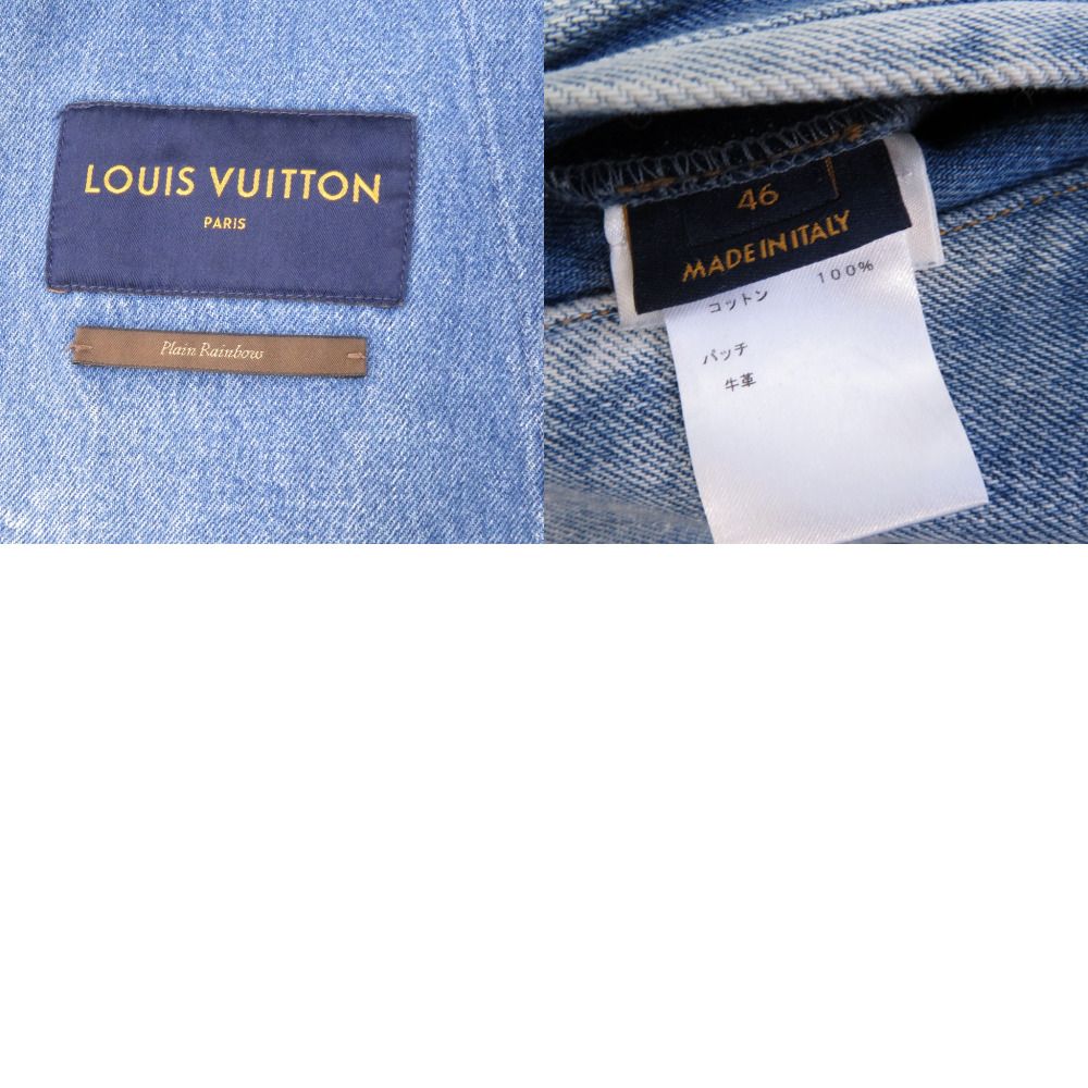 ルイ・ヴィトン 19SS ヴァージル・アブロー ダブルフロント コットン/レザー デニムジャケット ブルー サイズ46