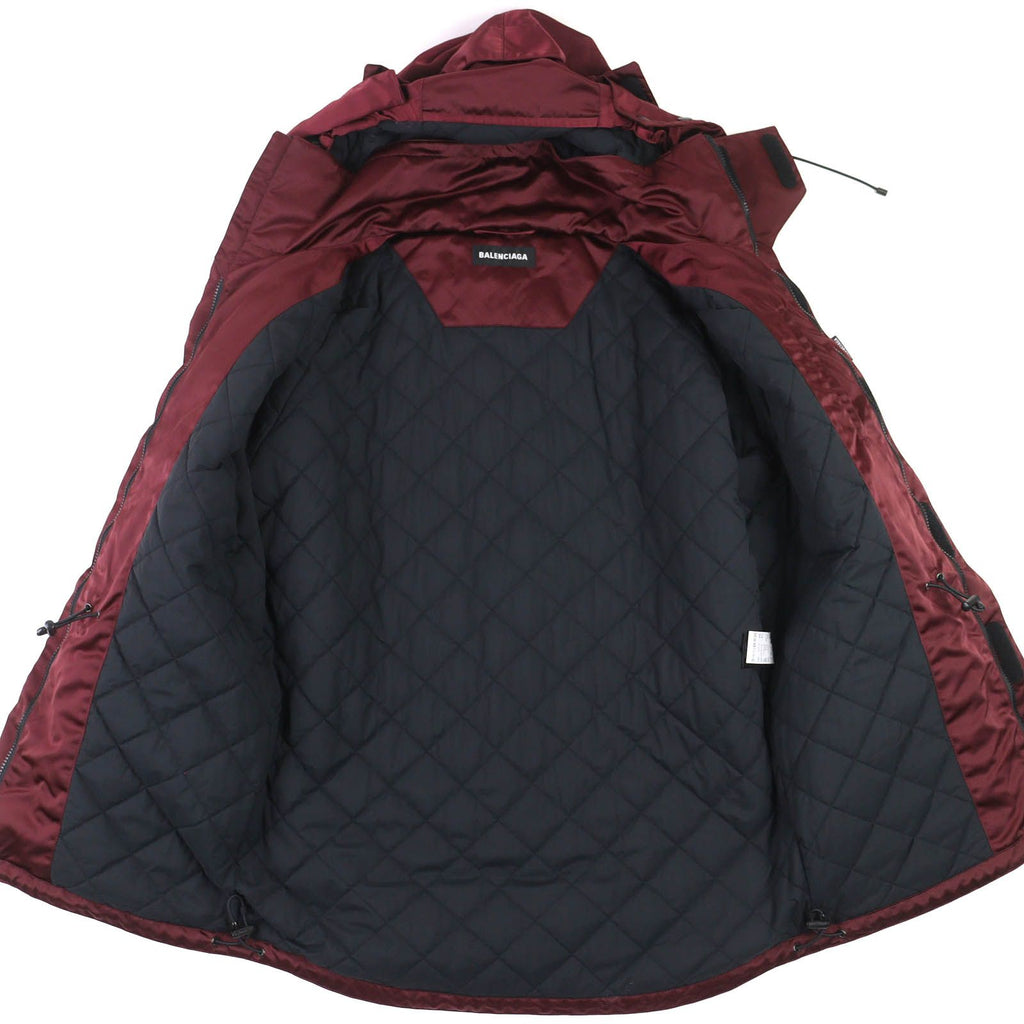 BALENCIAGA 594907 Grape Nylon Oversize Hooded Padded Coat Bordeaux Size 42