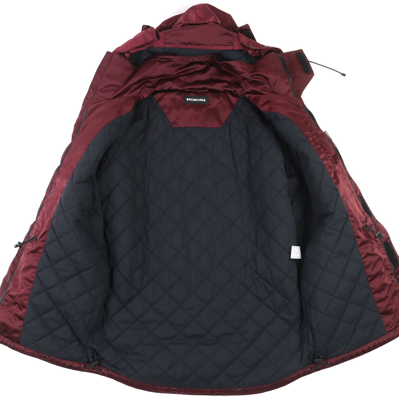 BALENCIAGA 594907 Grape Nylon Oversize Hooded Padded Coat Bordeaux Size 42