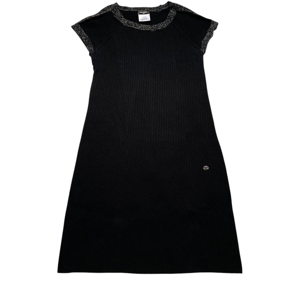 CHANEL Silk Blend Short Sleeve Knit Dress A-Line CC Mark XS