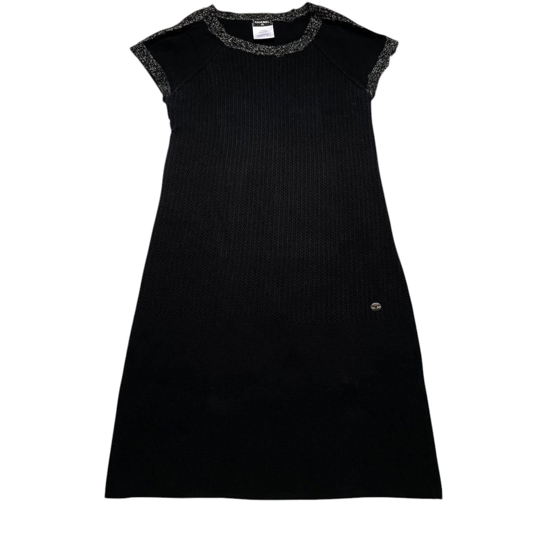 CHANEL Silk Blend Short Sleeve Knit Dress A-Line CC Mark XS