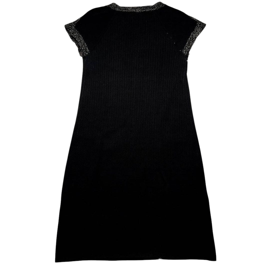 CHANEL Silk Blend Short Sleeve Knit Dress A-Line CC Mark XS