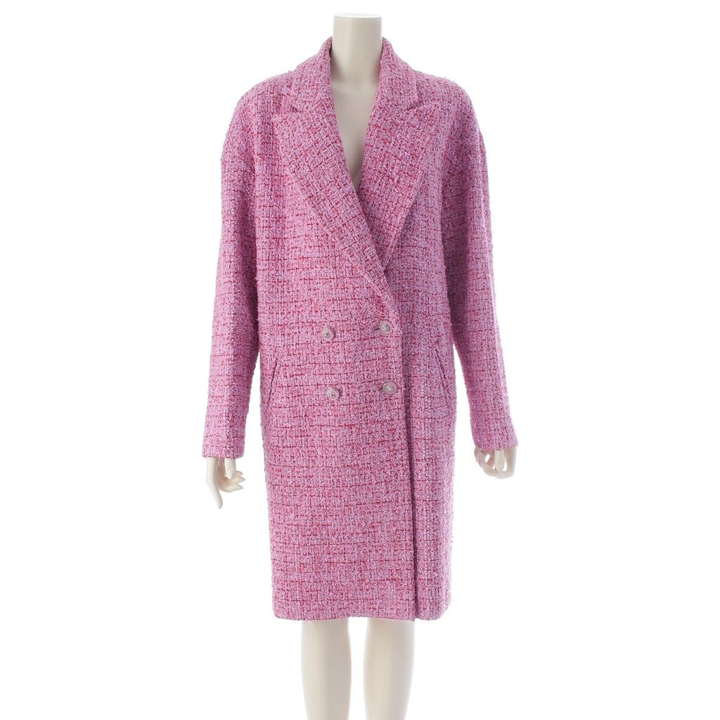 CHANEL 22SS P72393 Lion Button Tweed Long Coat Pink Size 36