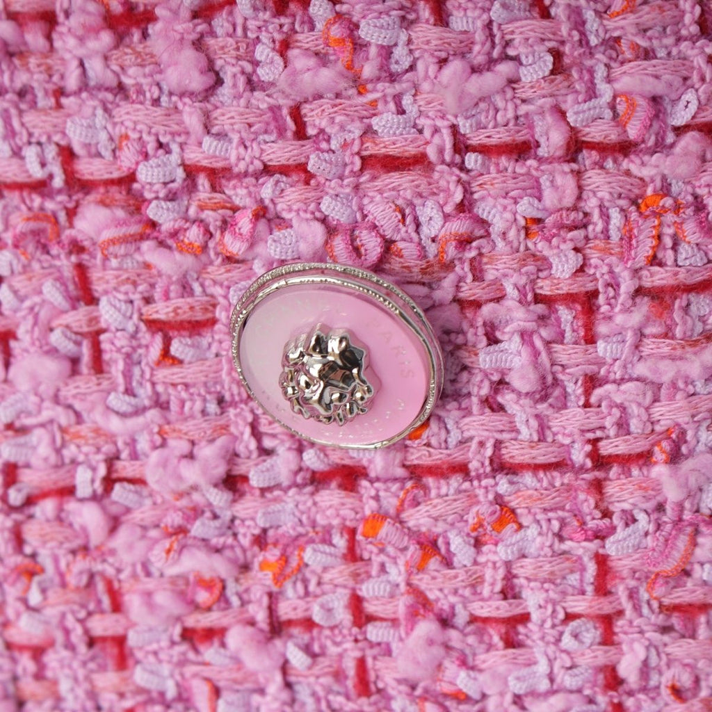 CHANEL 22SS P72393 Lion Button Tweed Long Coat Pink Size 36