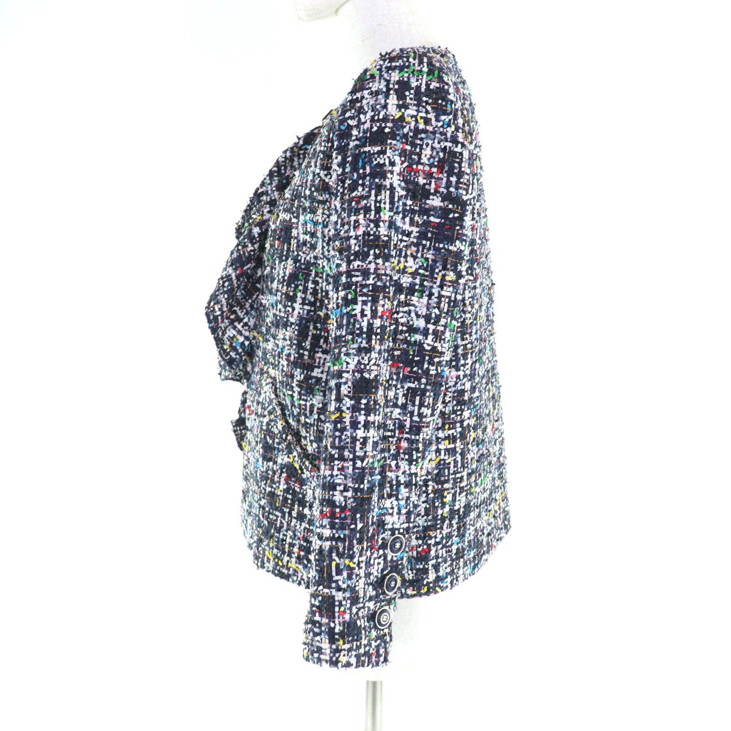 CHANEL ノーカラージャケット P62686 ミックスツイード フリル ココマークボタン シルク裏地 マルチカラー サイズ34