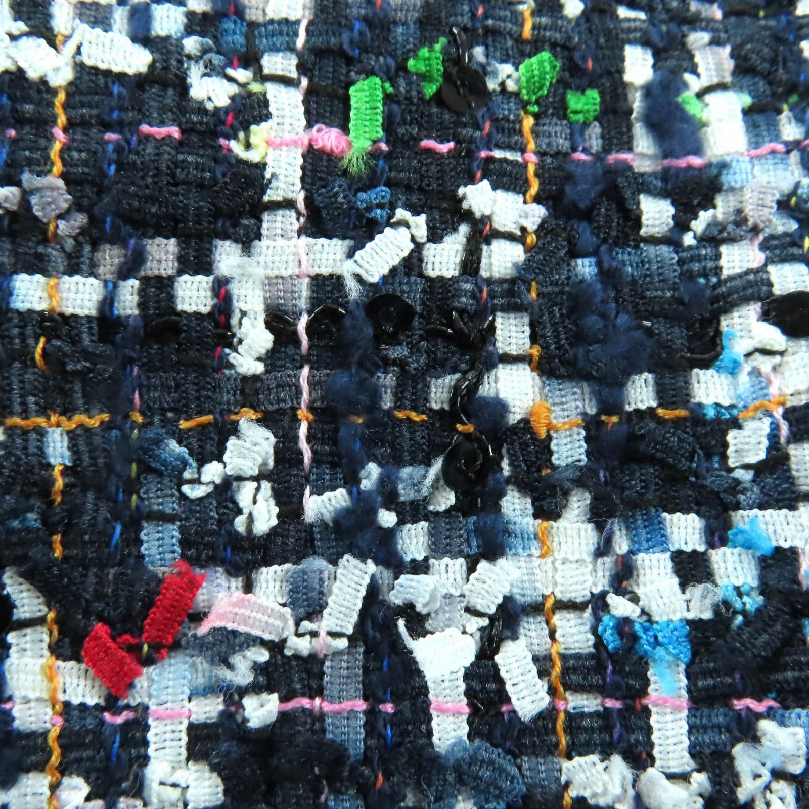 CHANEL ノーカラージャケット P62686 ミックスツイード フリル ココマークボタン シルク裏地 マルチカラー サイズ34