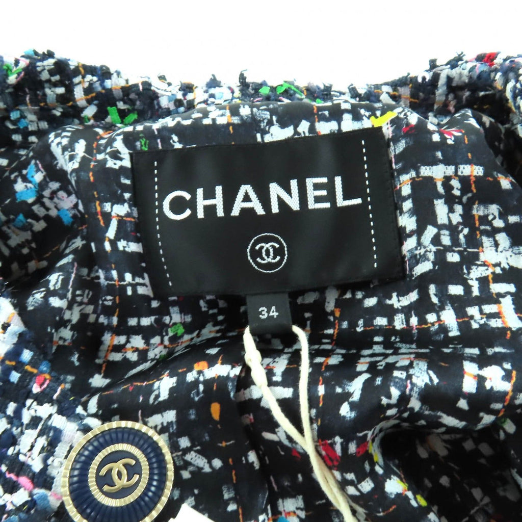 CHANEL ノーカラージャケット P62686 ミックスツイード フリル ココマークボタン シルク裏地 マルチカラー サイズ34