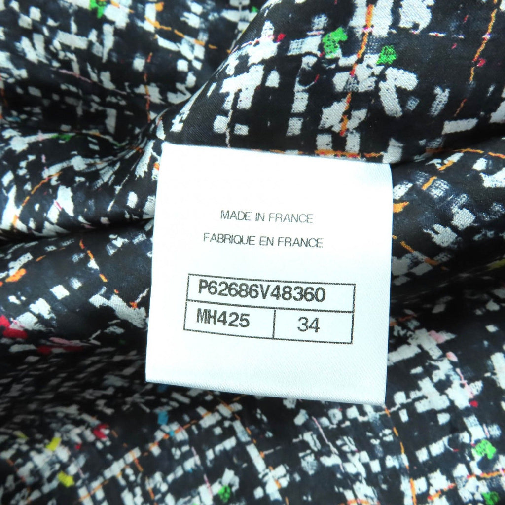 CHANEL ノーカラージャケット P62686 ミックスツイード フリル ココマークボタン シルク裏地 マルチカラー サイズ34