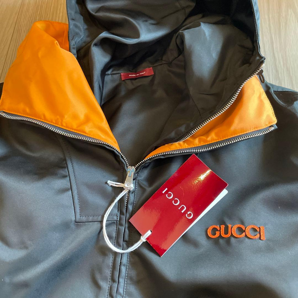 GUCCI Logo Embroidered Nylon Twill Jacket Black Size 48