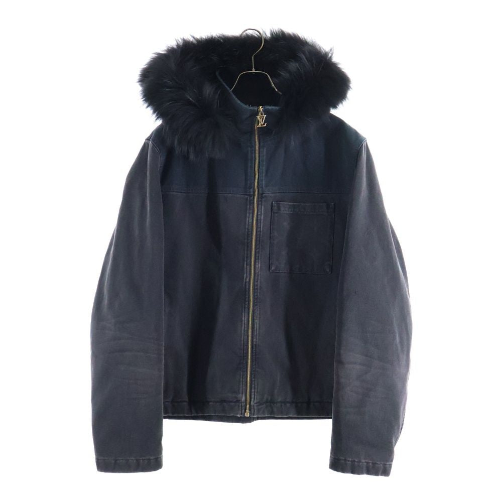 LOUIS VUITTON 24SS Denim Blouson Fur-Trimmed Zip-Up Hoodie Jacket Black Size 54
