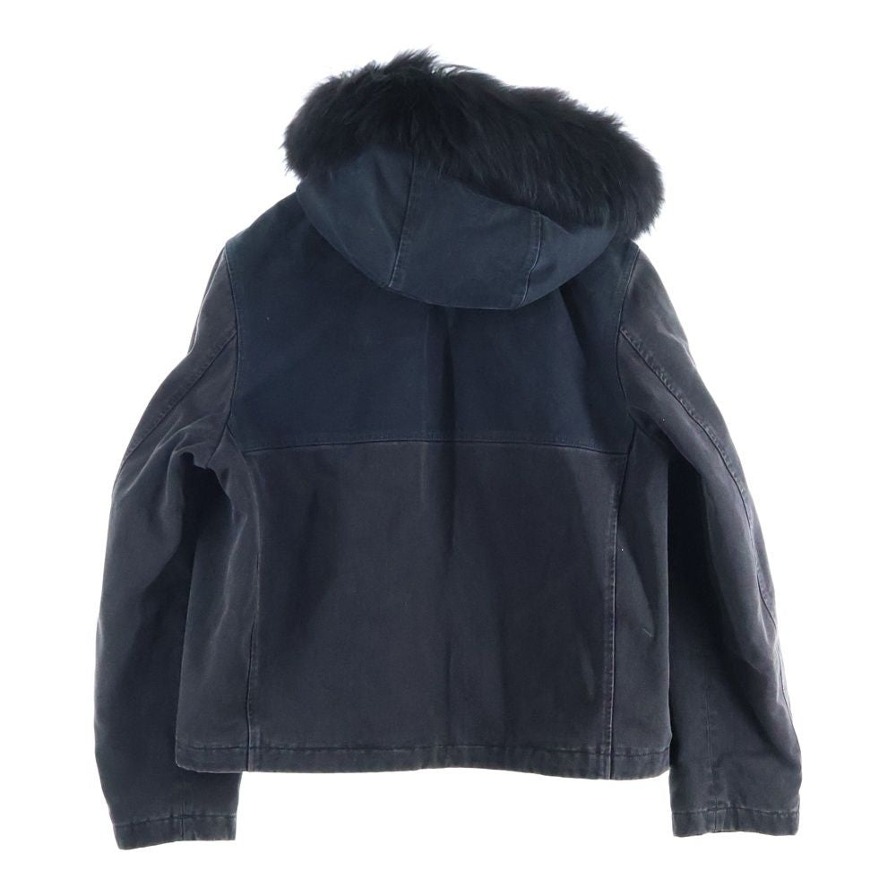 LOUIS VUITTON 24SS Denim Blouson Fur-Trimmed Zip-Up Hoodie Jacket Black Size 54