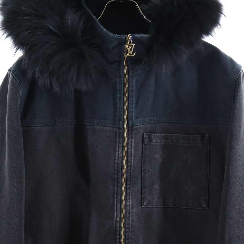 LOUIS VUITTON 24SS Denim Blouson Fur-Trimmed Zip-Up Hoodie Jacket Black Size 54