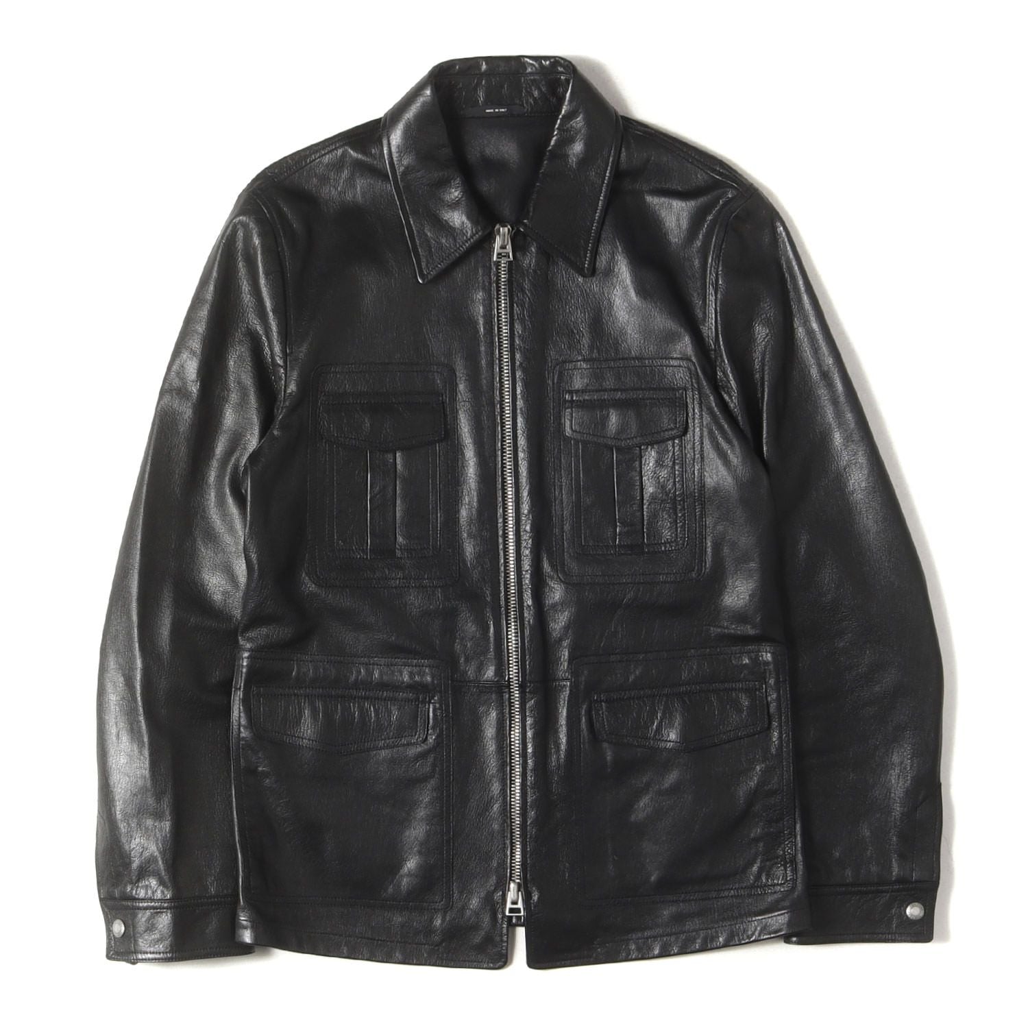 TOM FORD BI429 TFL572 Front Double Zip Goat Leather Jacket Black Size 50
