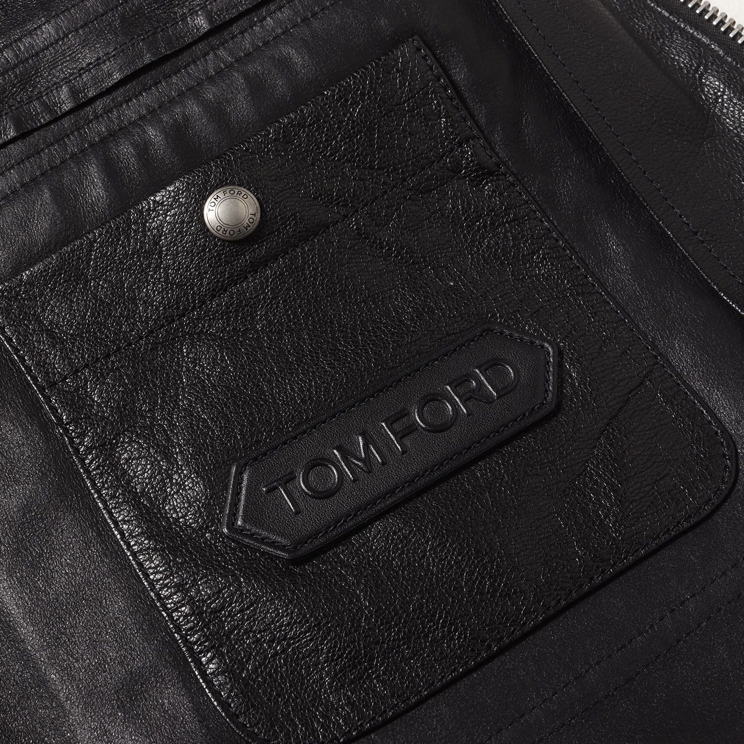 TOM FORD BI429 TFL572 Front Double Zip Goat Leather Jacket Black Size 50