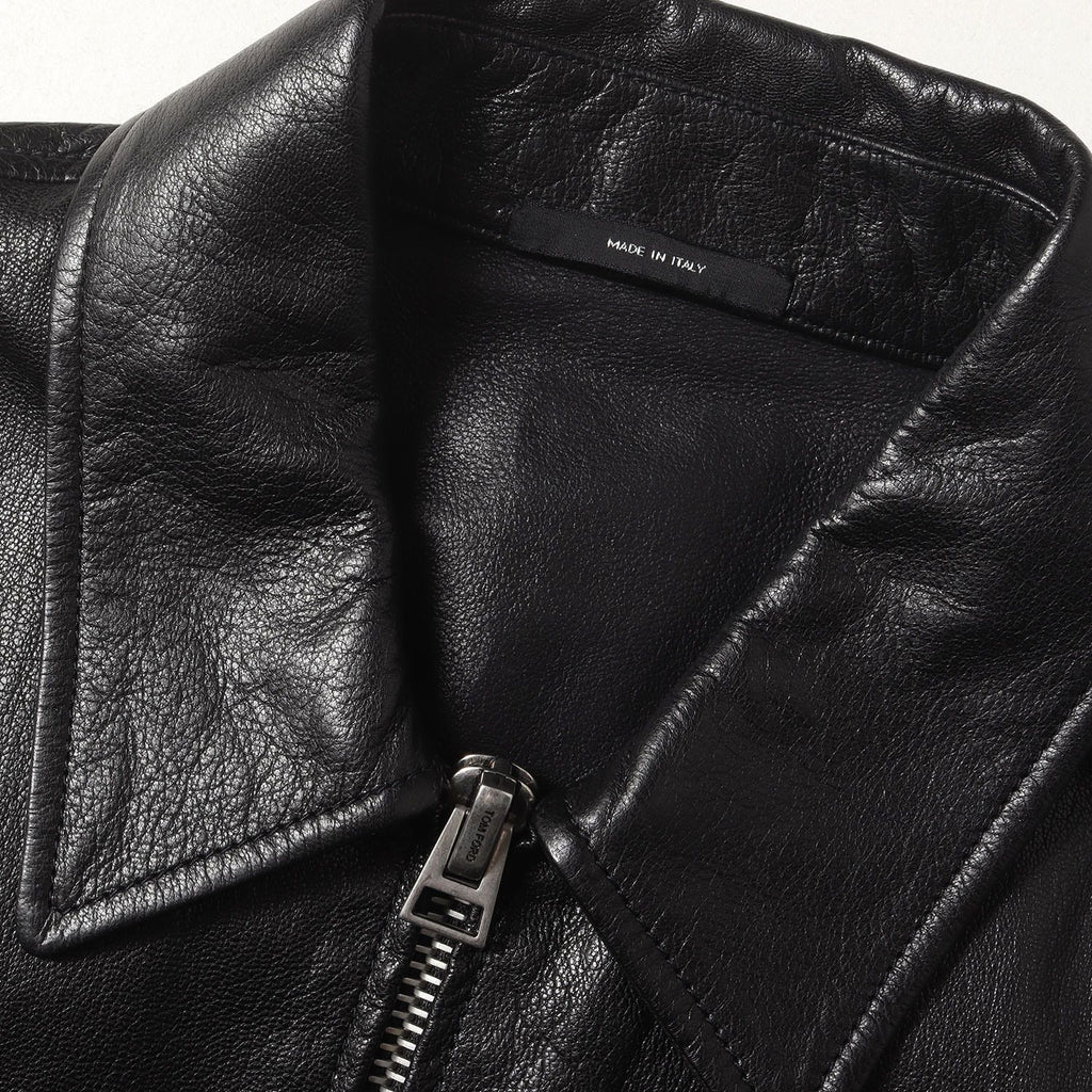 TOM FORD BI429 TFL572 Front Double Zip Goat Leather Jacket Black Size 50