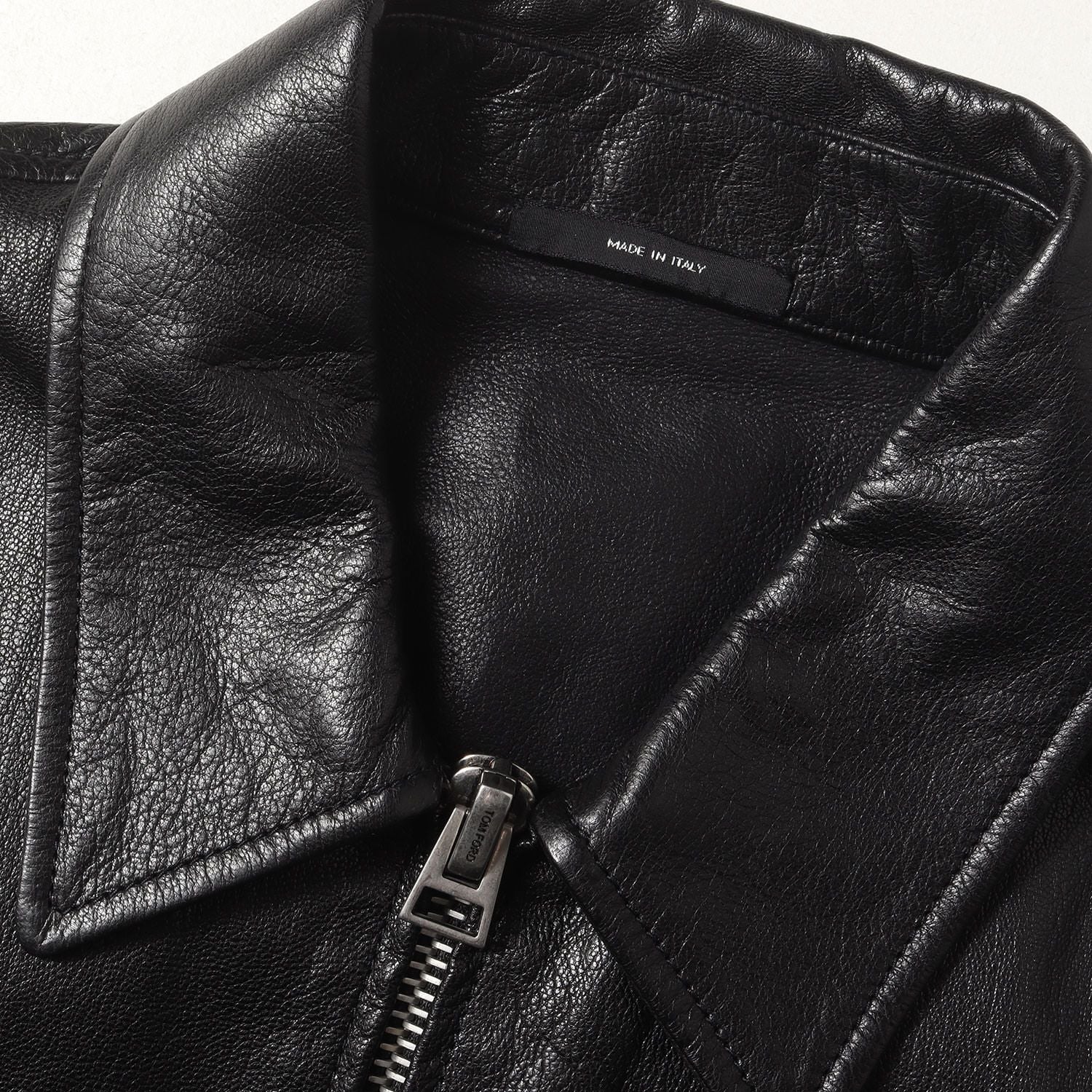 TOM FORD BI429 TFL572 Front Double Zip Goat Leather Jacket Black Size 50