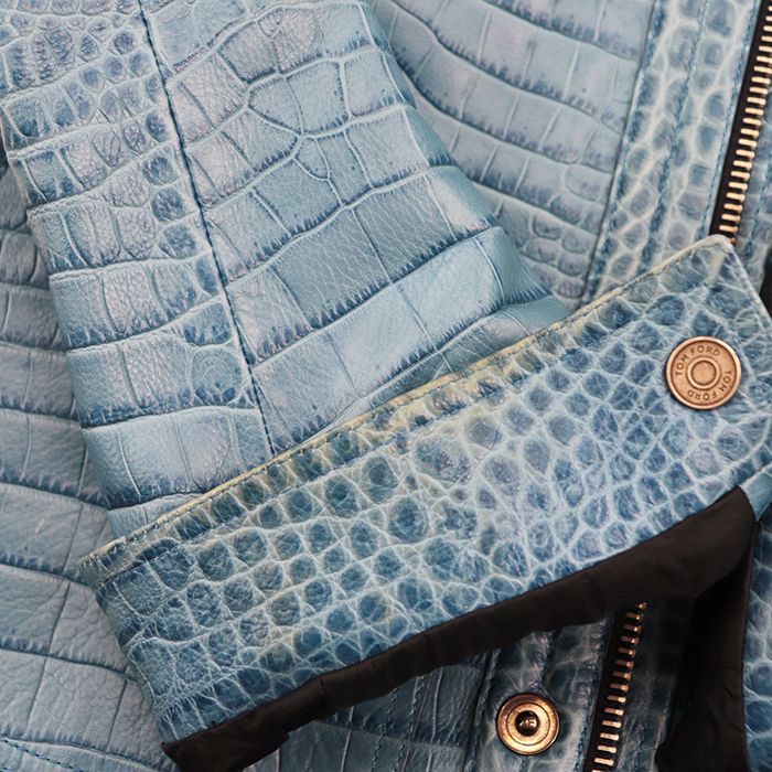 TOM FORD Crocodile Embossed Calf Leather Tracker Blouson Jacket Turquoise Blue Size 46