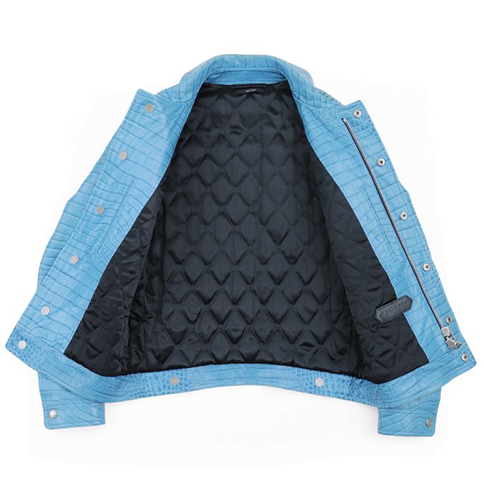 TOM FORD Crocodile Embossed Calf Leather Tracker Blouson Jacket Turquoise Blue Size 46