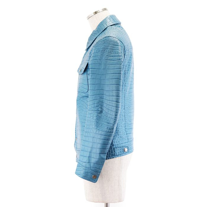 TOM FORD Crocodile Embossed Calf Leather Tracker Blouson Jacket Turquoise Blue Size 46