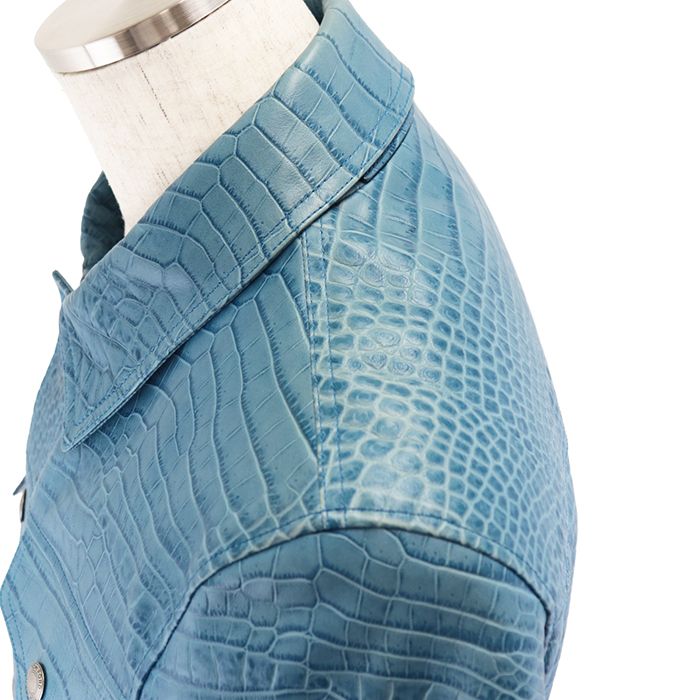 TOM FORD Crocodile Embossed Calf Leather Tracker Blouson Jacket Turquoise Blue Size 46