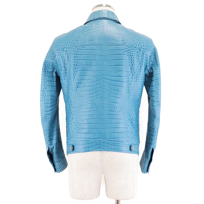 TOM FORD Crocodile Embossed Calf Leather Tracker Blouson Jacket Turquoise Blue Size 46