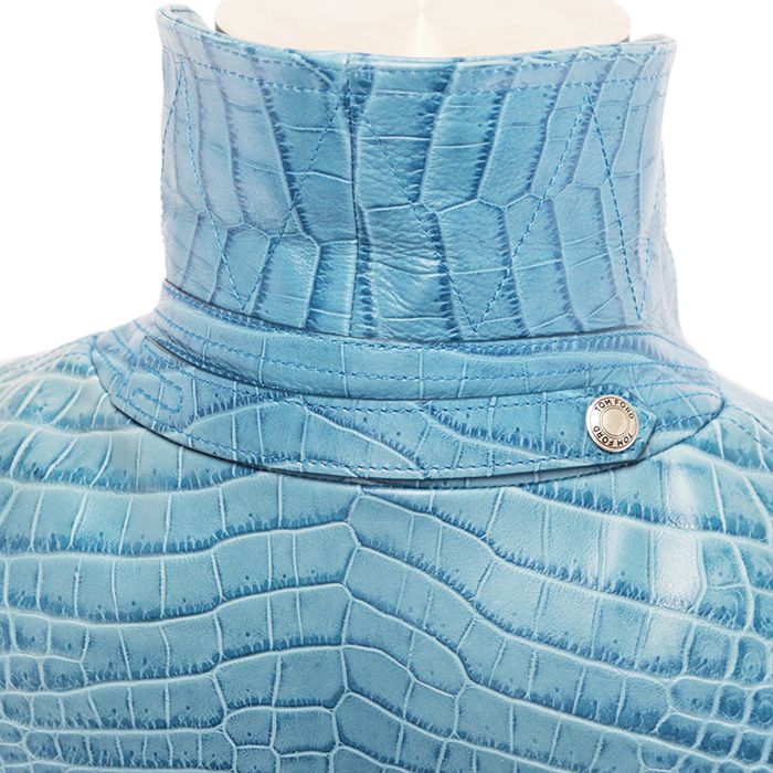 TOM FORD Crocodile Embossed Calf Leather Tracker Blouson Jacket Turquoise Blue Size 46