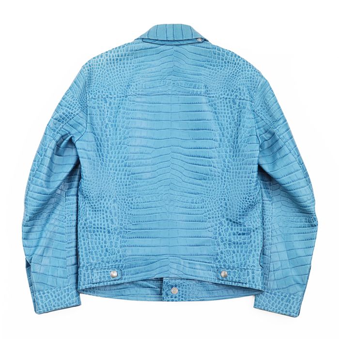 TOM FORD Crocodile Embossed Calf Leather Tracker Blouson Jacket Turquoise Blue Size 46