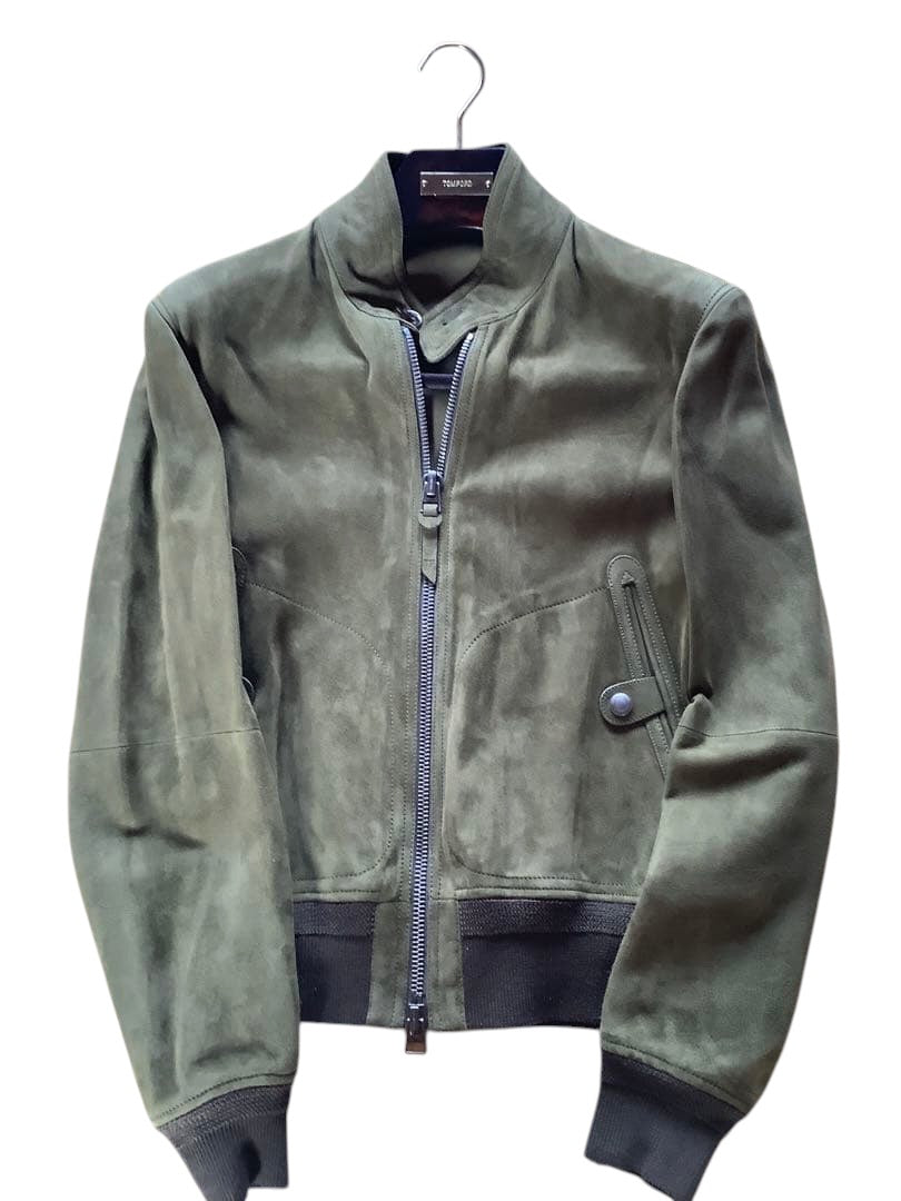 TOM FORD Suede Jacket Olive Green Size 44