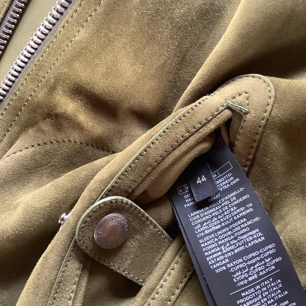 TOM FORD Suede Jacket Olive Green Size 44