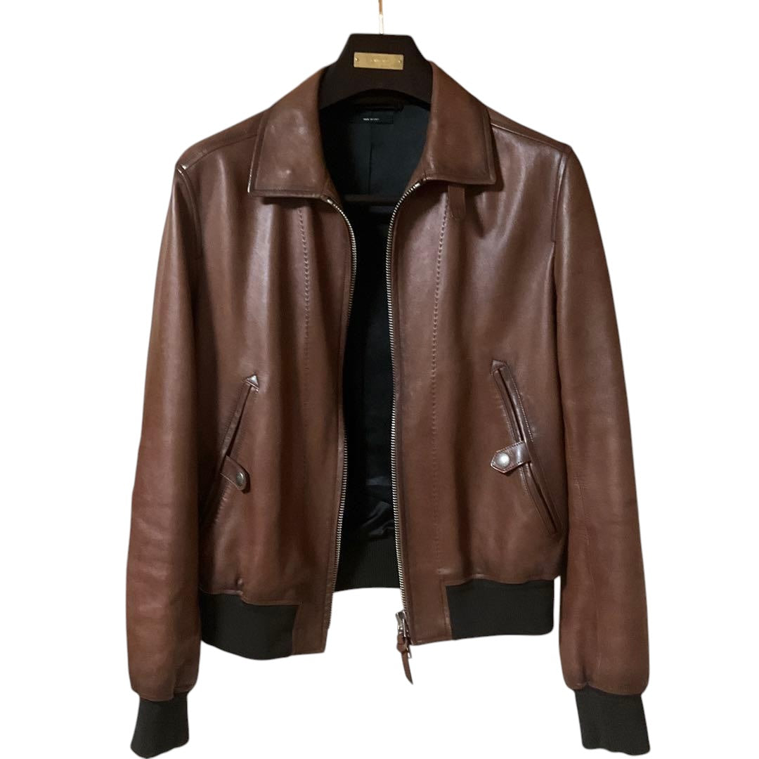 TOM FORD Leather Jacket Brown Size 50