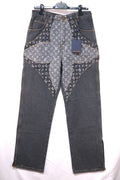 LOUIS VUITTON 23AW Monogram Flower Patchwork Denim Pants Grey Size 31