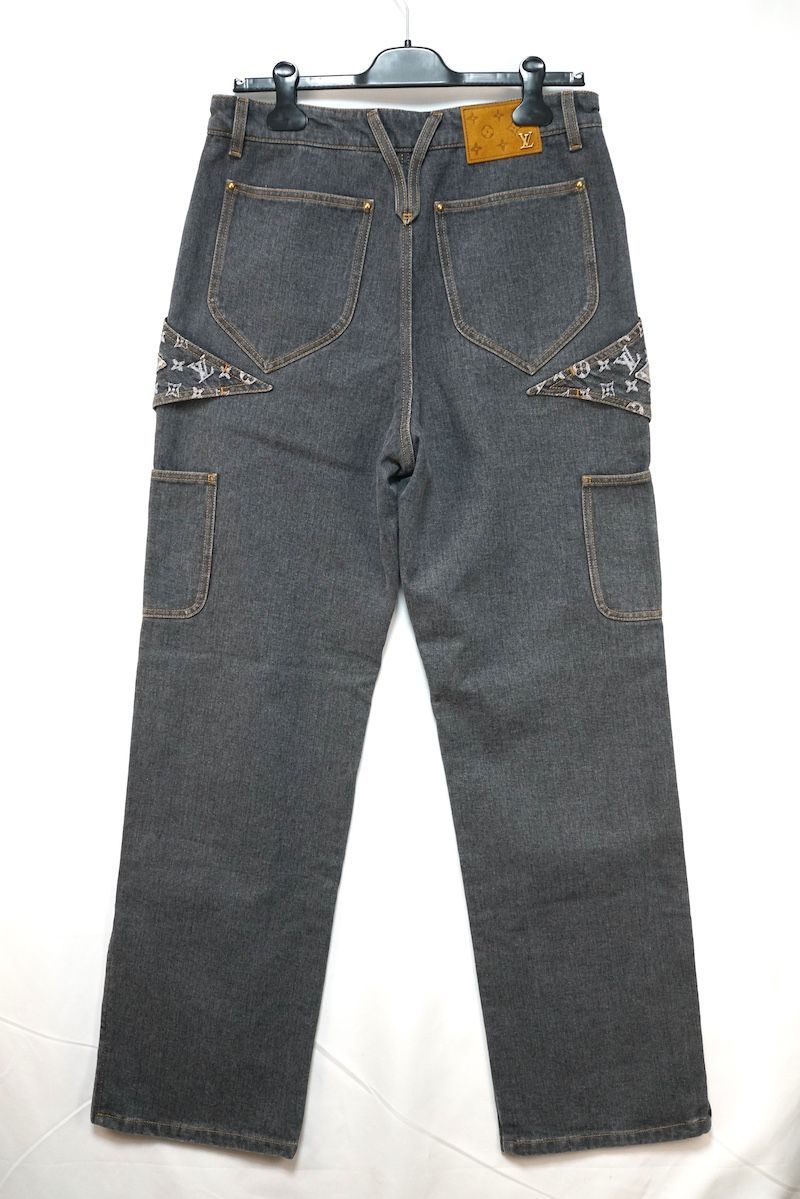 LOUIS VUITTON 23AW Monogram Flower Patchwork Denim Pants Grey Size 31
