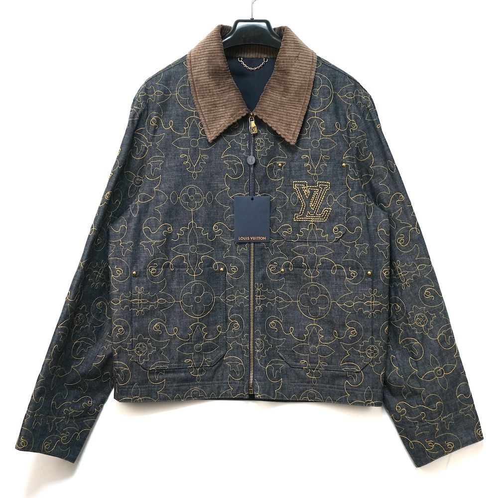 LOUIS VUITTON LV Arabesque Embroidered Indigo Denim Workwear Jacket Size 46 RM242M MSU HRA86W