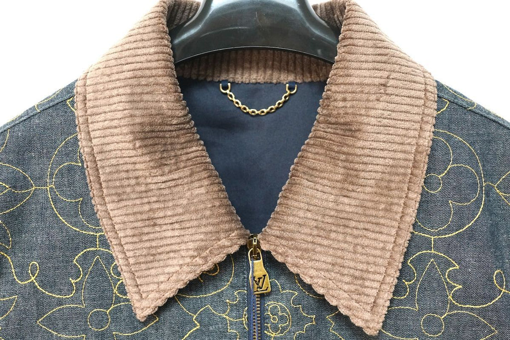LOUIS VUITTON LV Arabesque Embroidered Indigo Denim Workwear Jacket Size 46 RM242M MSU HRA86W