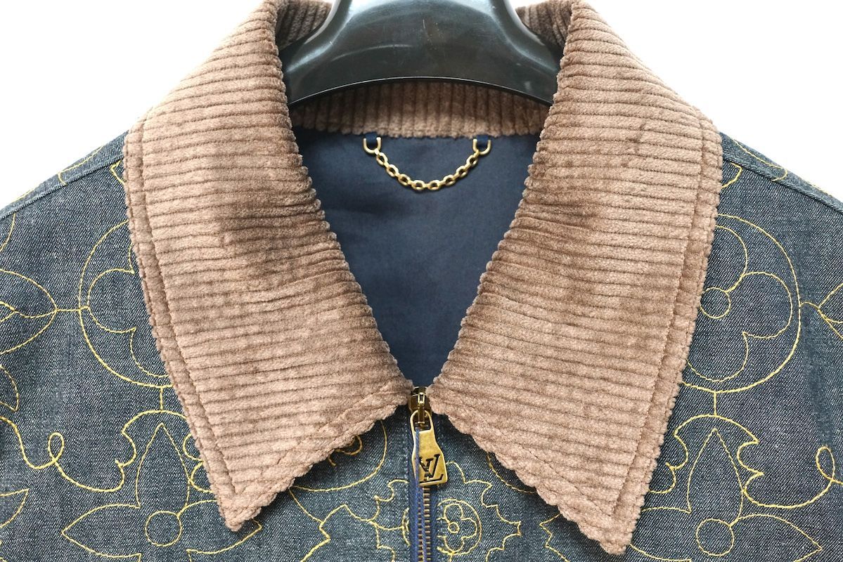 LOUIS VUITTON LV Arabesque Embroidered Indigo Denim Workwear Jacket Size 46 RM242M MSU HRA86W