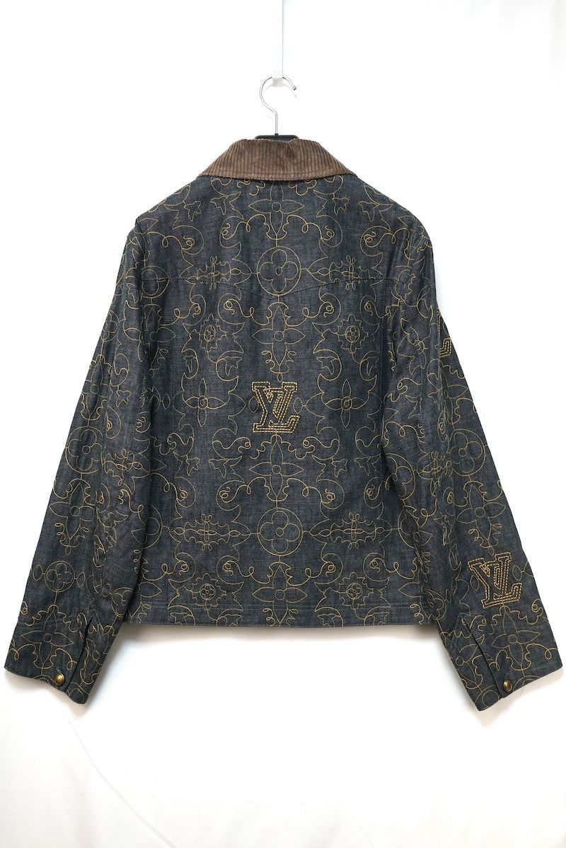 LOUIS VUITTON LV Arabesque Embroidered Indigo Denim Workwear Jacket Size 46 RM242M MSU HRA86W
