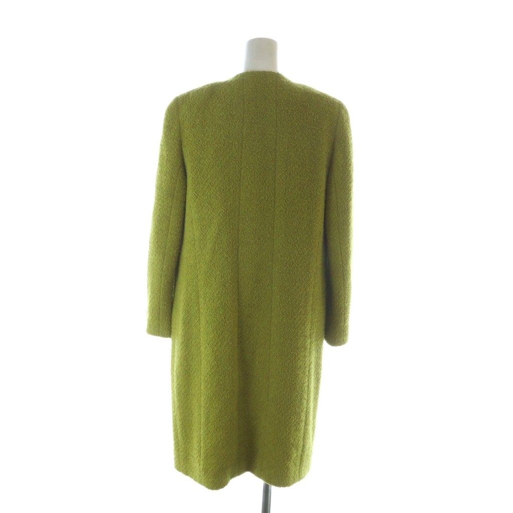 CHANEL Long Coat No-Collar Gold Logo Buttons COCO Mark Shoulder Pads Size 38 (M)